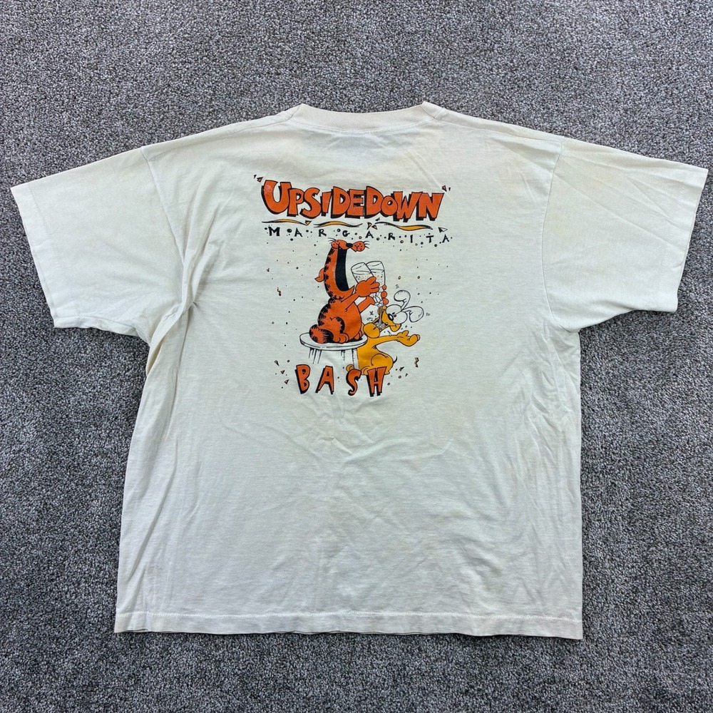 Vintage Garfield Shirt Mens XL White Upside Down Margarita Bash Indiana State